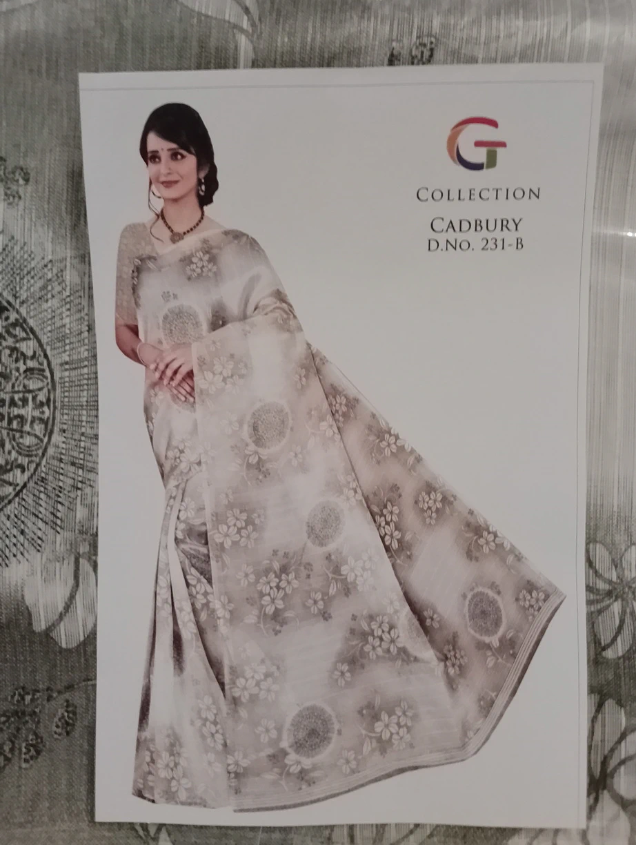 Cotton Silk Floral Soft Shade Saree - Cadbury - Cream Grey Mix
